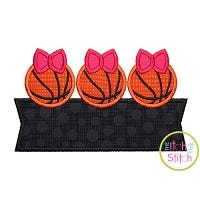 Basketball Bow Trio Banner Applique Design | Machine Embroidery Designs by JuJu