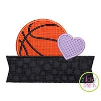 Basketball Heart Banner Applique Design | Machine Embroidery Designs by JuJu