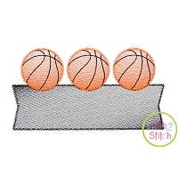 Basketball Trio Banner Sketch Embroidery Design | Machine Embroidery Designs by JuJu