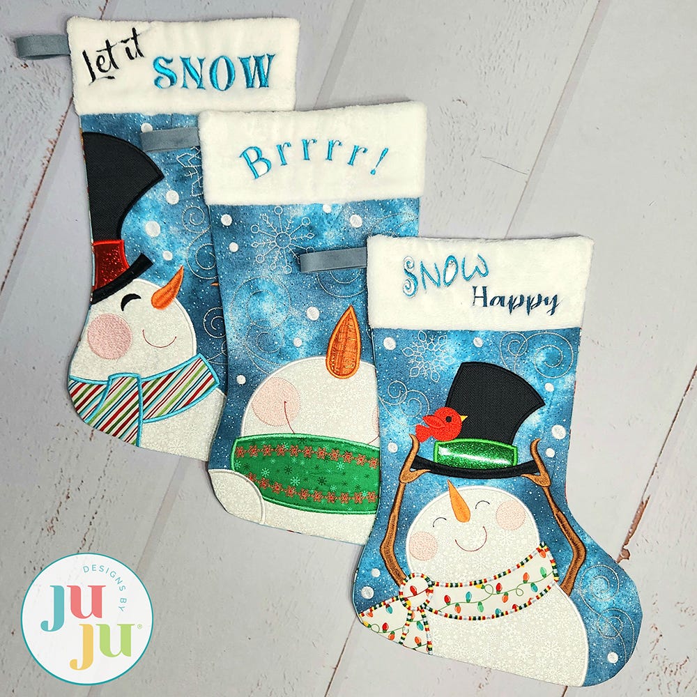 In The Hoop Snowman Stockings Project | Machine Embroidery Designs by JuJu