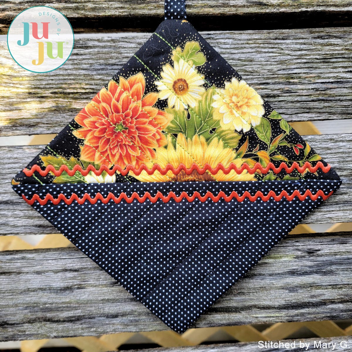 In The Hoop Diagonal Quilted Potholder Project by Oma's Place | Machine Embroidery Designs by JuJu