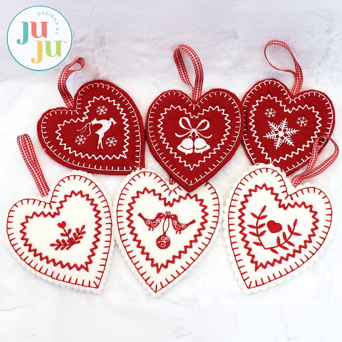 Hearts Christmas Ornaments Embroidery Set by Oma's Place | Machine Embroidery Designs by JuJu