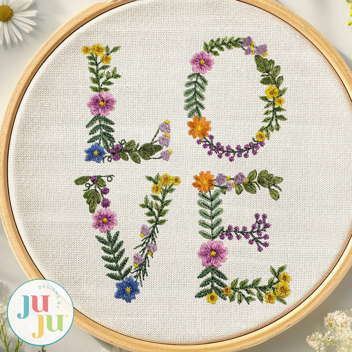 Heirloom Garden Love Stacked Embroidery Design | Machine Embroidery Designs by JuJu