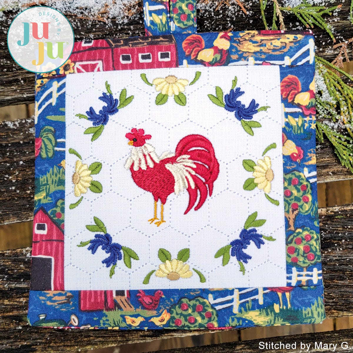 Folkloric Potholders by Oma's Place | Machine Embroidery Designs by JuJu