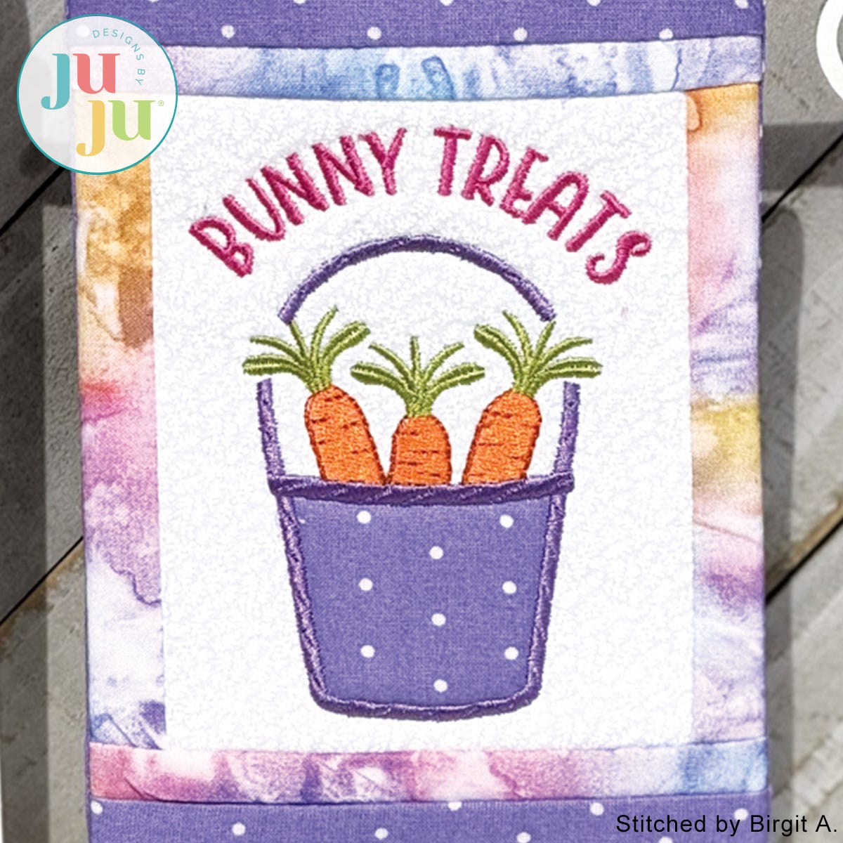 In The Hoop Bunny Treats Mini Flag Project by Oma's Place | Machine Embroidery Designs by JuJu
