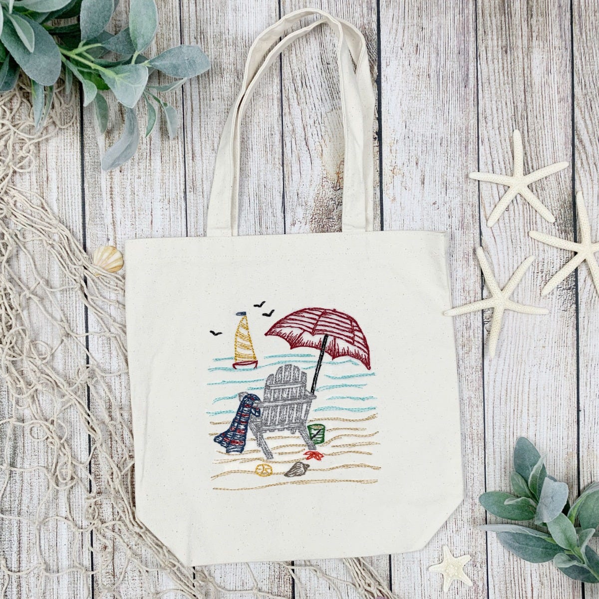 Seaside Umbrella Chair Vintage Sketch | Machine Embroidery Designs by JuJu