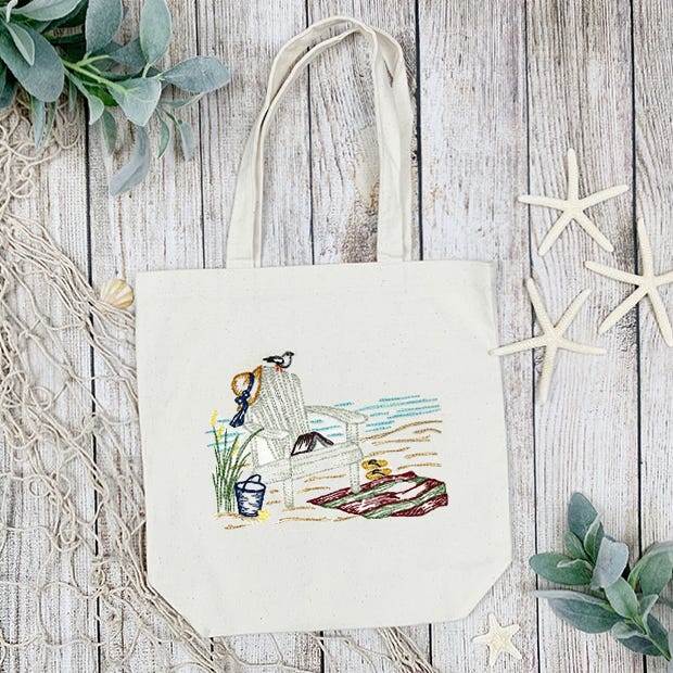 Seaside Chair Hat Vintage Sketch | Machine Embroidery Designs by JuJu