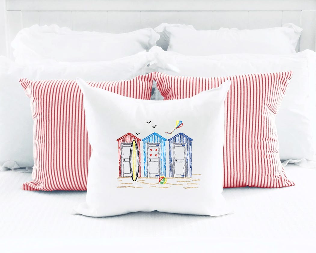 Seaside Huts Vintage Sketch | Machine Embroidery Designs by JuJu