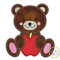 Bear Apple Boy Applique | Machine Embroidery Designs by JuJu