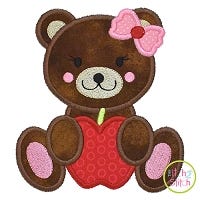 Bear Apple Girl Applique | Machine Embroidery Designs by JuJu