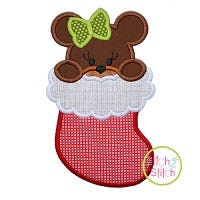 Bear in Stocking Girl Applique | Machine Embroidery Designs by JuJu