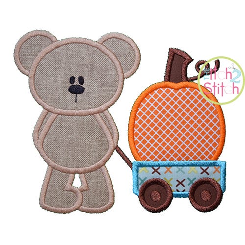 Bear Wagon Pumpkin Applique | Machine Embroidery Designs by JuJu