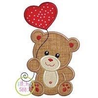 Bear with Heart Balloon Boy Applique Design | Machine Embroidery Designs by JuJu