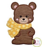 Bear with Scarf Girl Applique | Machine Embroidery Designs by JuJu