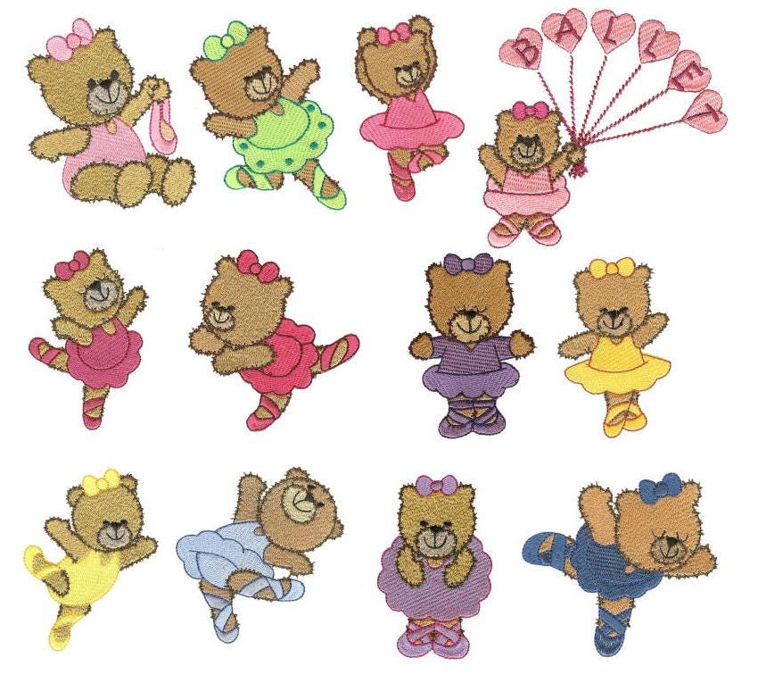 Beary Sweet Ballerinas Machine Embroidery Designs by JuJu