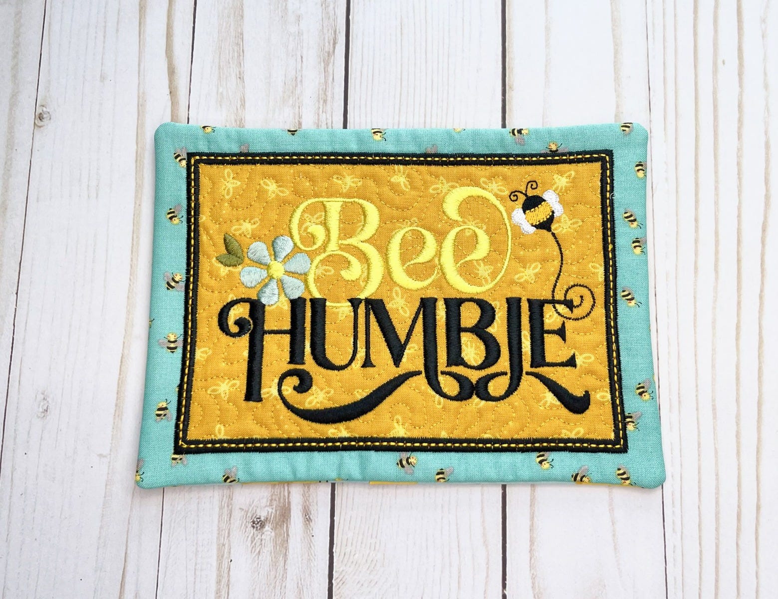 ITH Busy Bees Bee Humble Mug Rug | Machine Embroidery Designs by JuJu