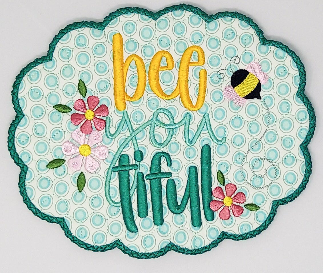 ITH Busy Bees Bee Youtiful Mug Rug | Machine Embroidery Designs by JuJu