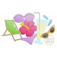 Bikini Beach Scene Sketch Embroidery | Machine Embroidery Designs by JuJu