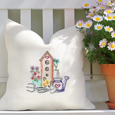 Spring Garden Sketch Birdhouse 2 | Machine Embroidery Designs by JuJu	