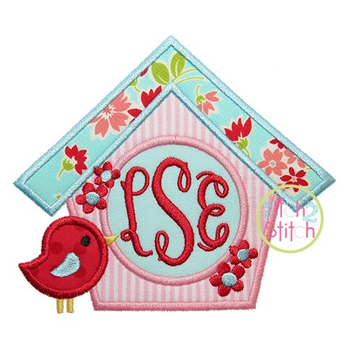 Itch 2 Stitch Birdhouse Monogram Frame Applique Digital Embroidery Machine Designs by JuJu