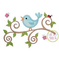 Bird on a Branch Applique Design | Machine Embroidery Designs by JuJu