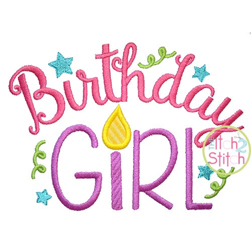 Itch 2 Stitch Birthday Girl Applique Digital Embroidery Machine Designs by JuJu