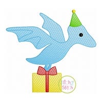 Birthday Pterodactyl Sketch | Machine Embroidery Designs by JuJu