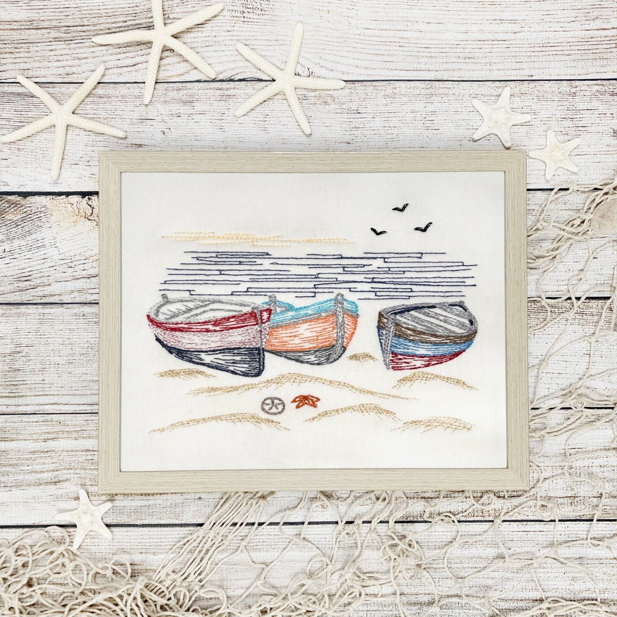 Seaside Boats Vintage Sketch | Machine Embroidery Designs by JuJu