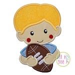 Boy Holding Football Applique | Machine Embroidery Designs by JuJu