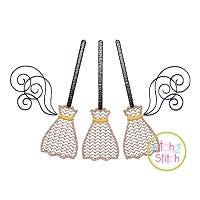 Broom Trio Motif Embroidery | Machine Embroidery Designs by JuJu