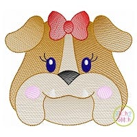 Bulldog Face Girl Sketch Embroidery | Machine Embroidery Designs by JuJu