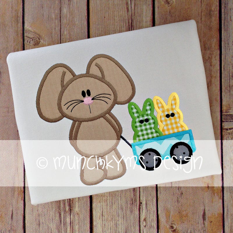 Bunny Boy Wagon And Pal Applique | Machine Embroidery Designs by JuJu