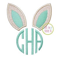 Bunny Ears Applique Monogram Frame (Font NOT included) | Machine Embroidery Designs by JuJu