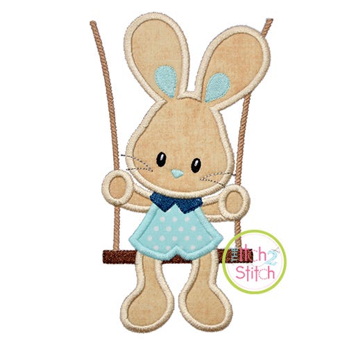 Itch 2 Stitch Bunny In Swing Boy Applique Digital Embroidery Machine Designs by JuJu