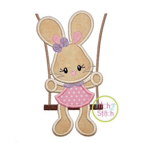 Itch 2 Stitch Bunny In Swing Girl Applique Digital Embroidery Machine Designs by JuJu