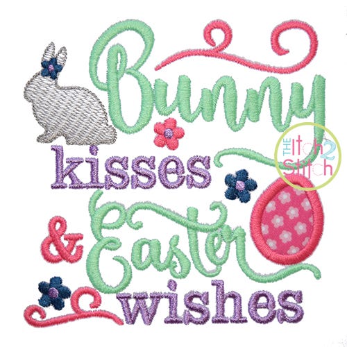 Itch 2 Stitch Bunny Kisses Easter Wishes Applique Digital Embroidery Machine Designs by JuJu
