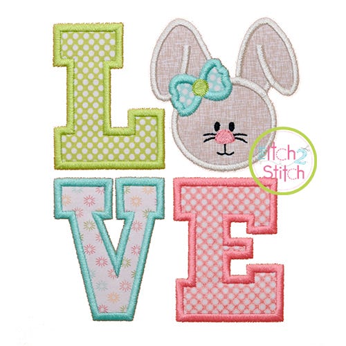 Itch 2 Stitch Bunny Love Applique Digital Embroidery Machine Designs by JuJu