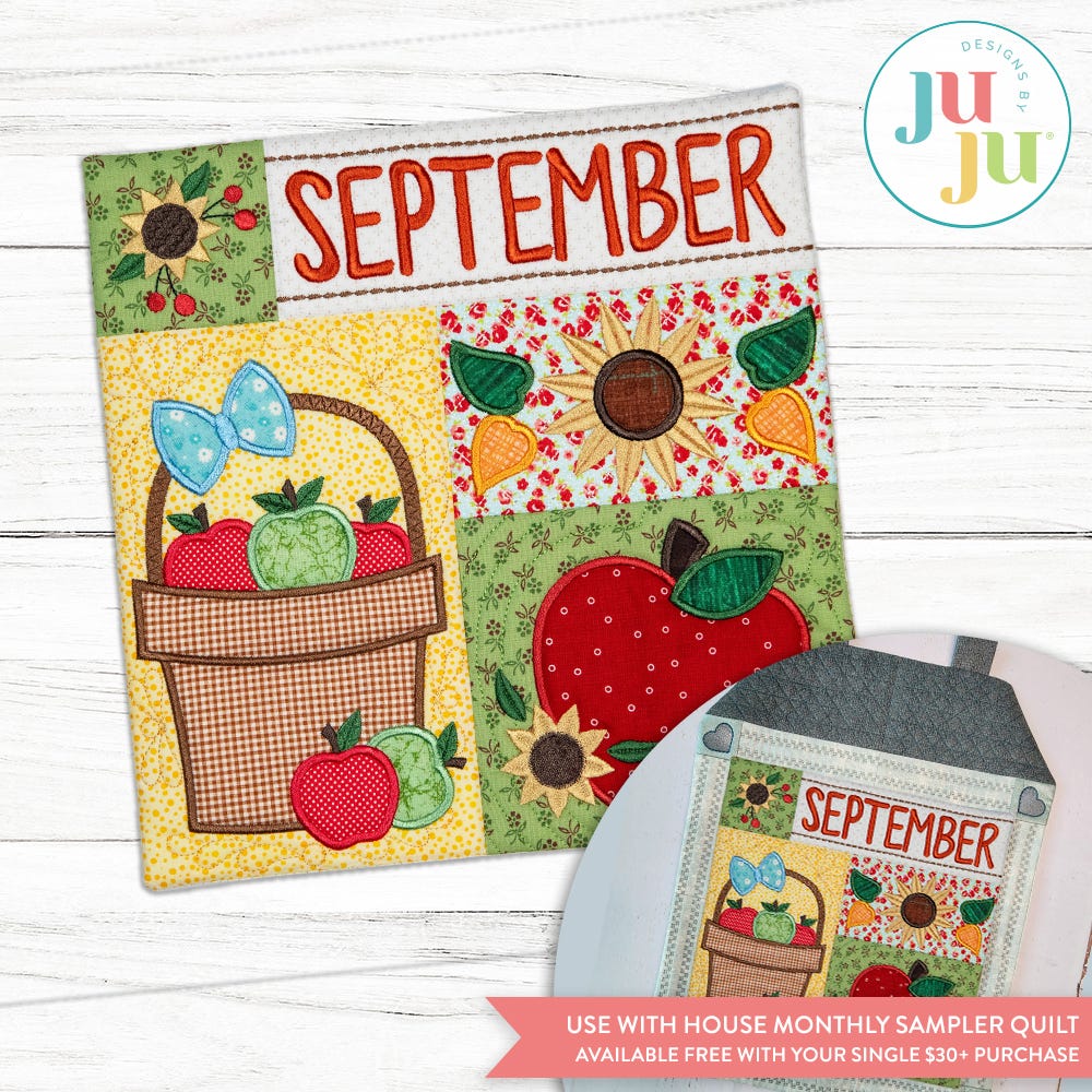 In The Hoop September Mini Sampler Quilt Project | Machine Embroidery Designs by JuJu