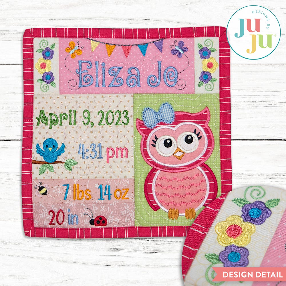 In The Hoop Sugar and Spice Birth Announcement Project | Machine Embroidery Designs by JuJu