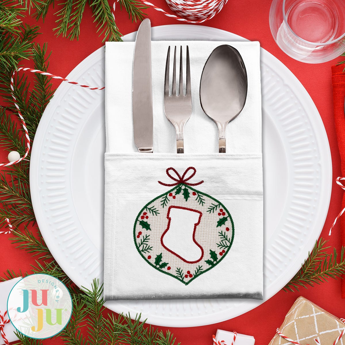 Embossed Christmas Ornaments Embroidery Set | Machine Embroidery Designs by JuJu