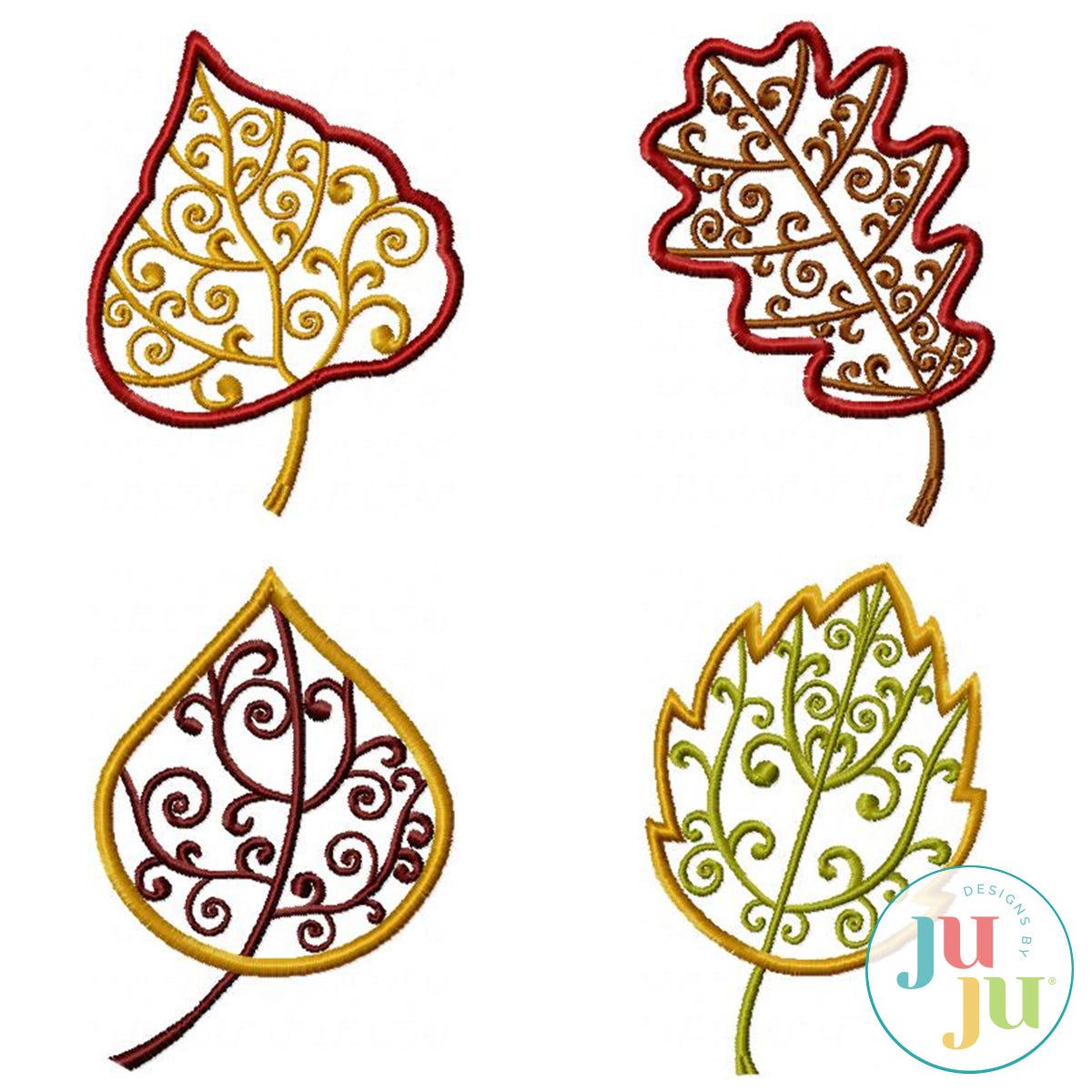 Elegant Outline Leaves Embroidery Set by Oma's Place | Machine Embroidery Designs by JuJu