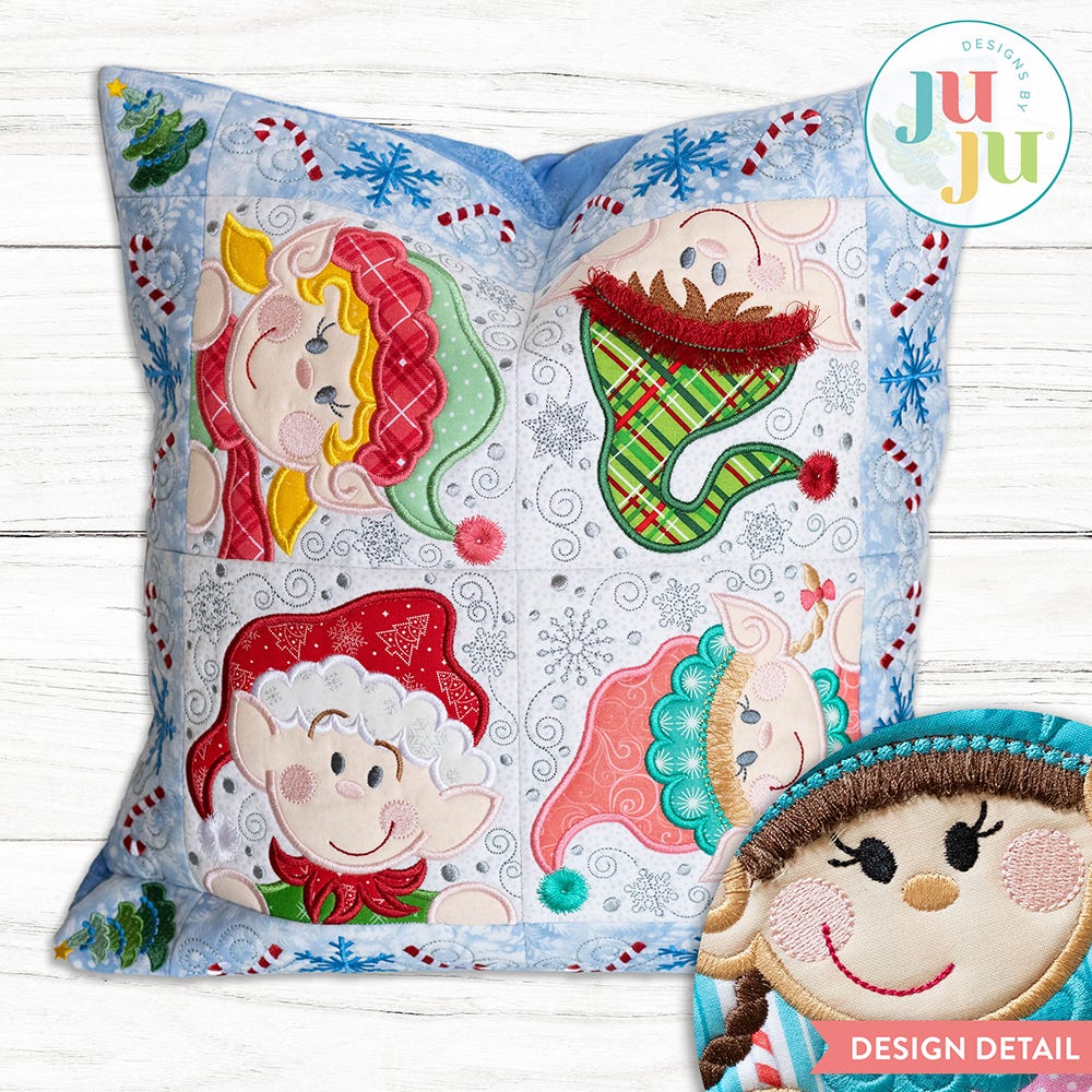 In The Hoop Elf Patchy Pillow Project | Machine Embroidery Designs by JuJu