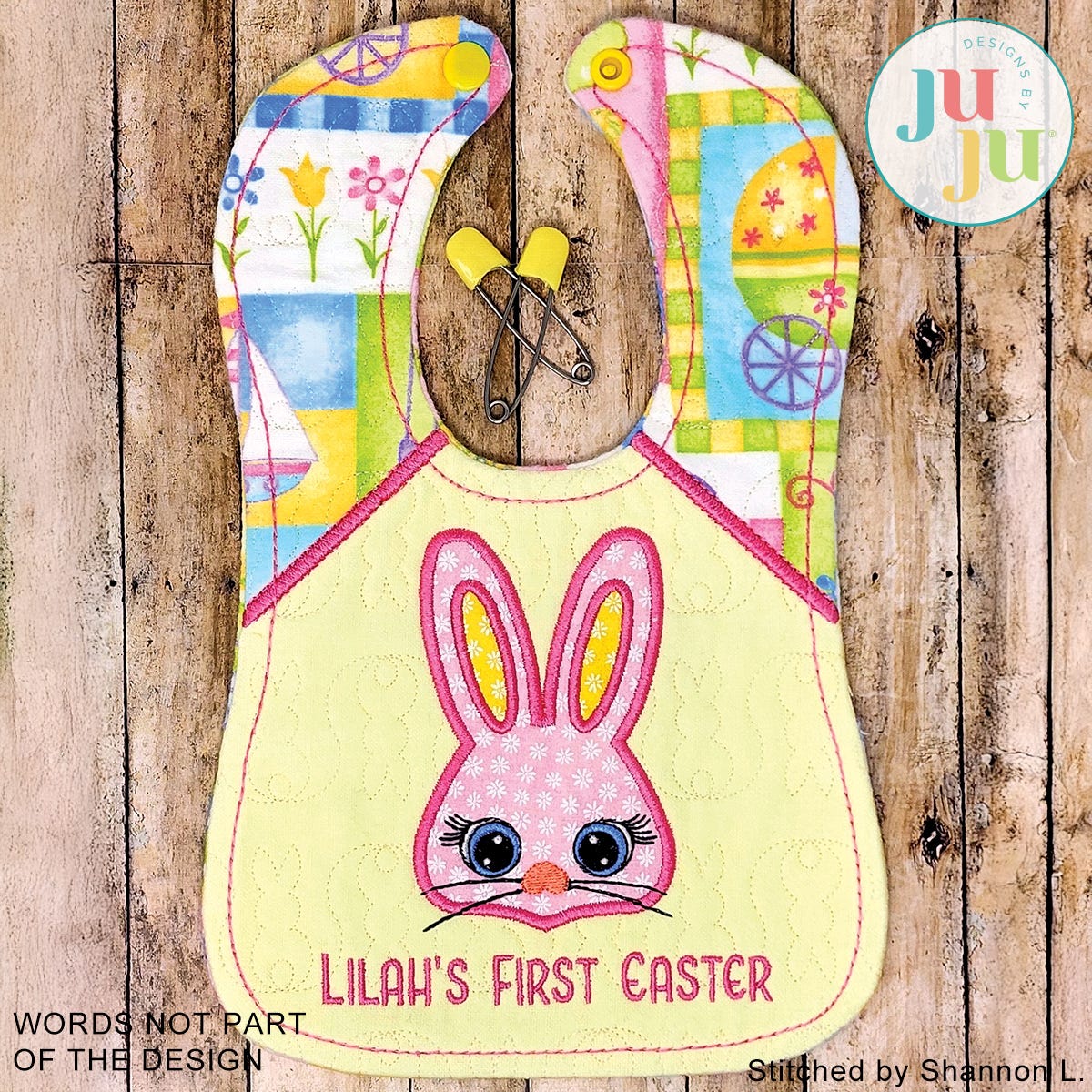 In The Hoop Bunny Bib Project by Oma's Place | Machine Embroidery Designs by JuJu