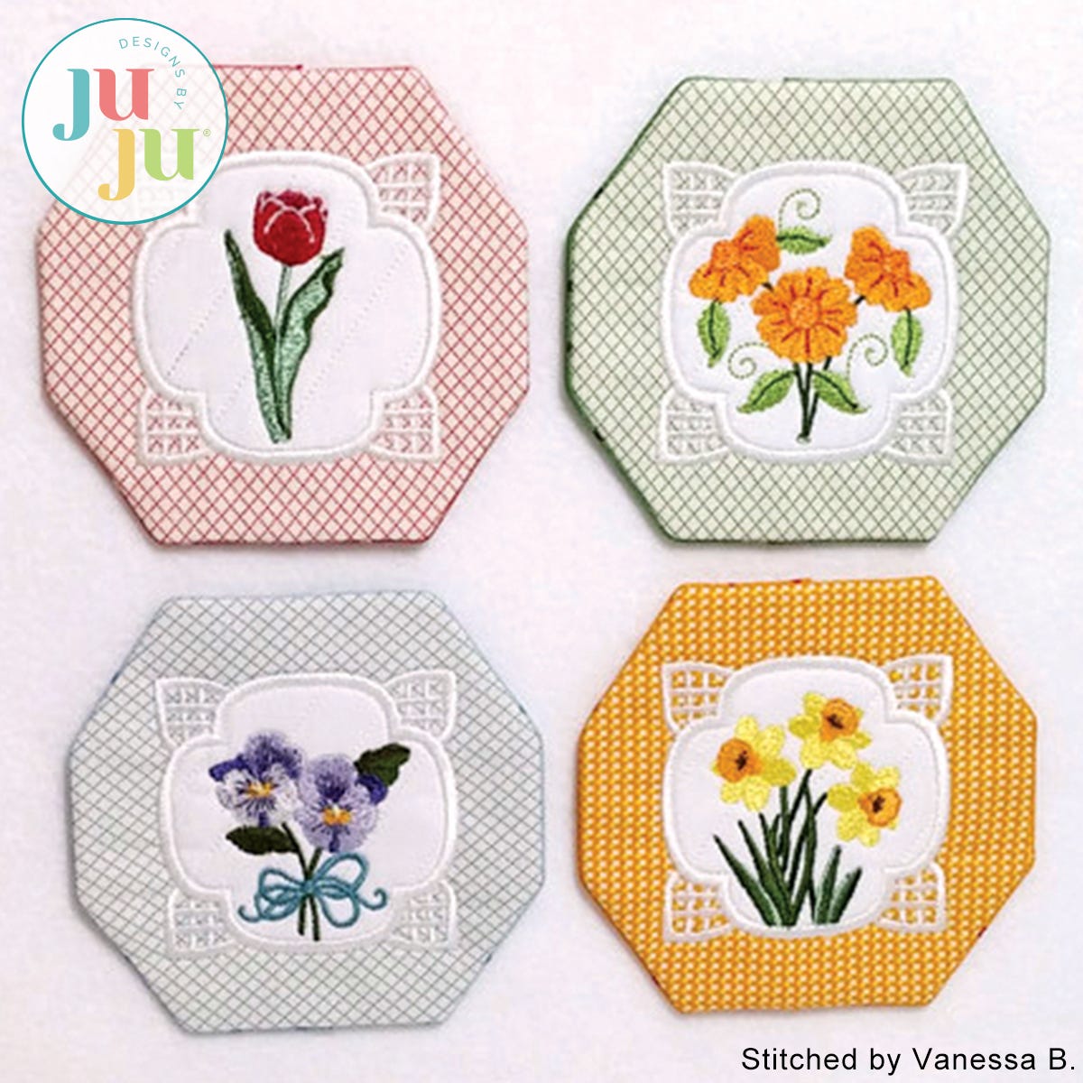 Floral Coasters by Oma's Place | Machine Embroidery Designs by JuJu