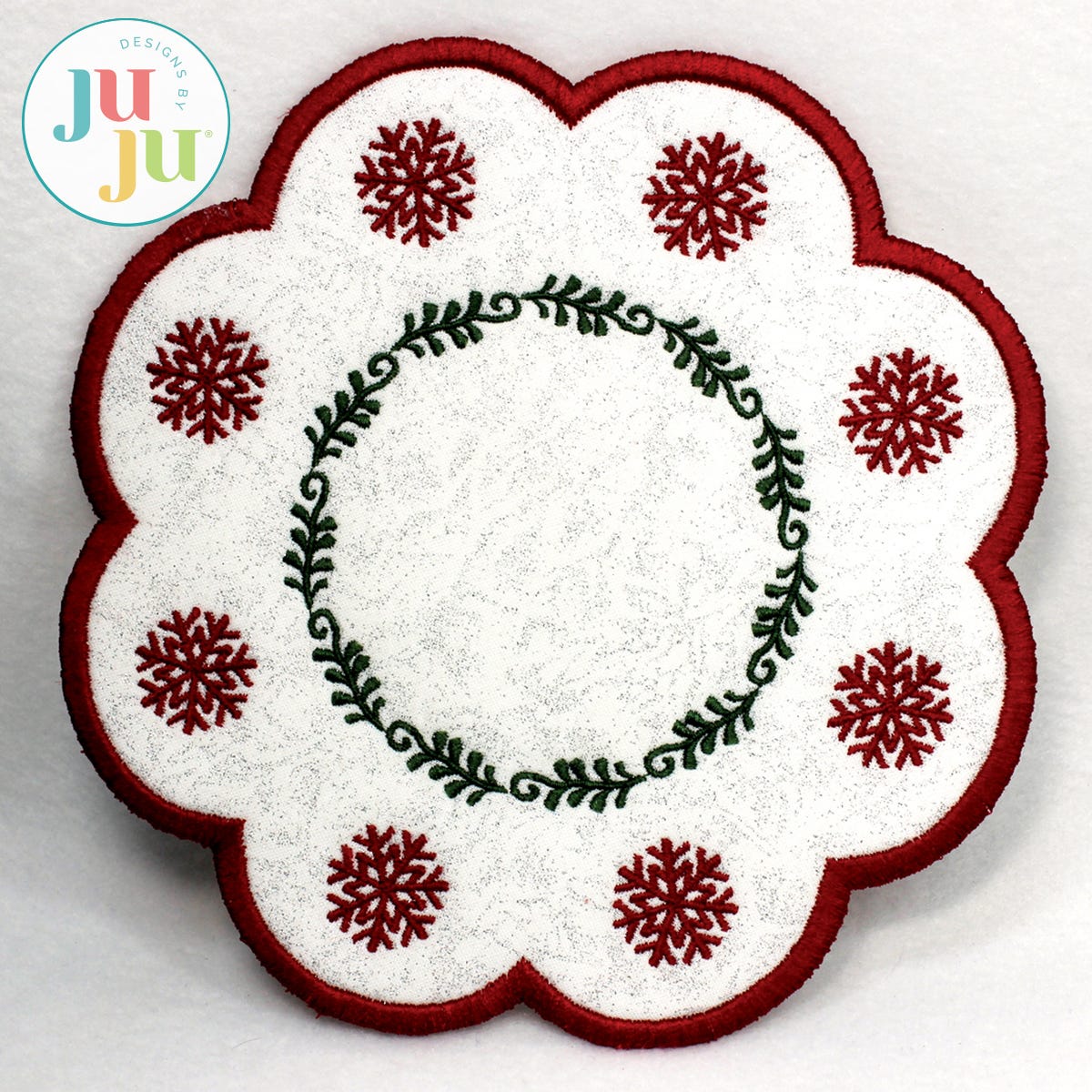 In The Hoop Snowflake Candle Mat Project by Oma's Place | Machine Embroidery Designs by JuJu