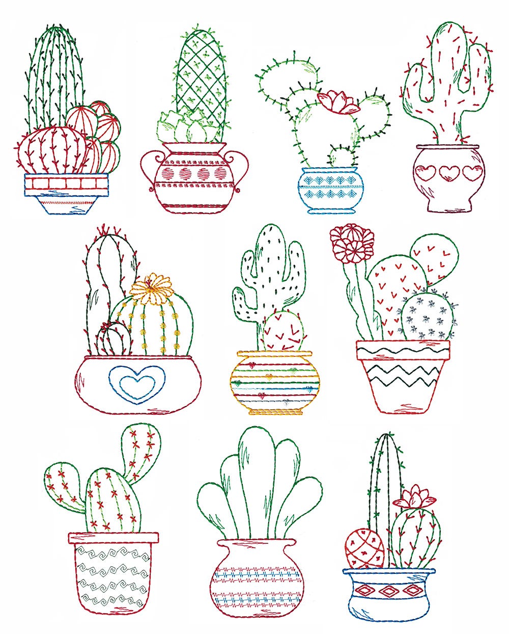 Cute Cactus Vintage Stitch Machine Embroidery Designs by JuJu