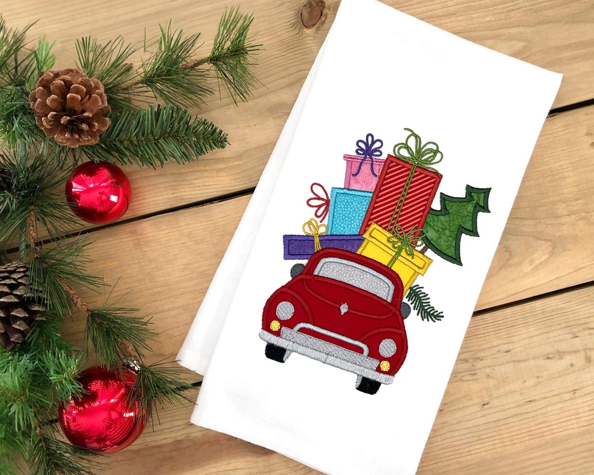 Christmas Truck Gifts Applique | Machine Embroidery Designs by JuJu