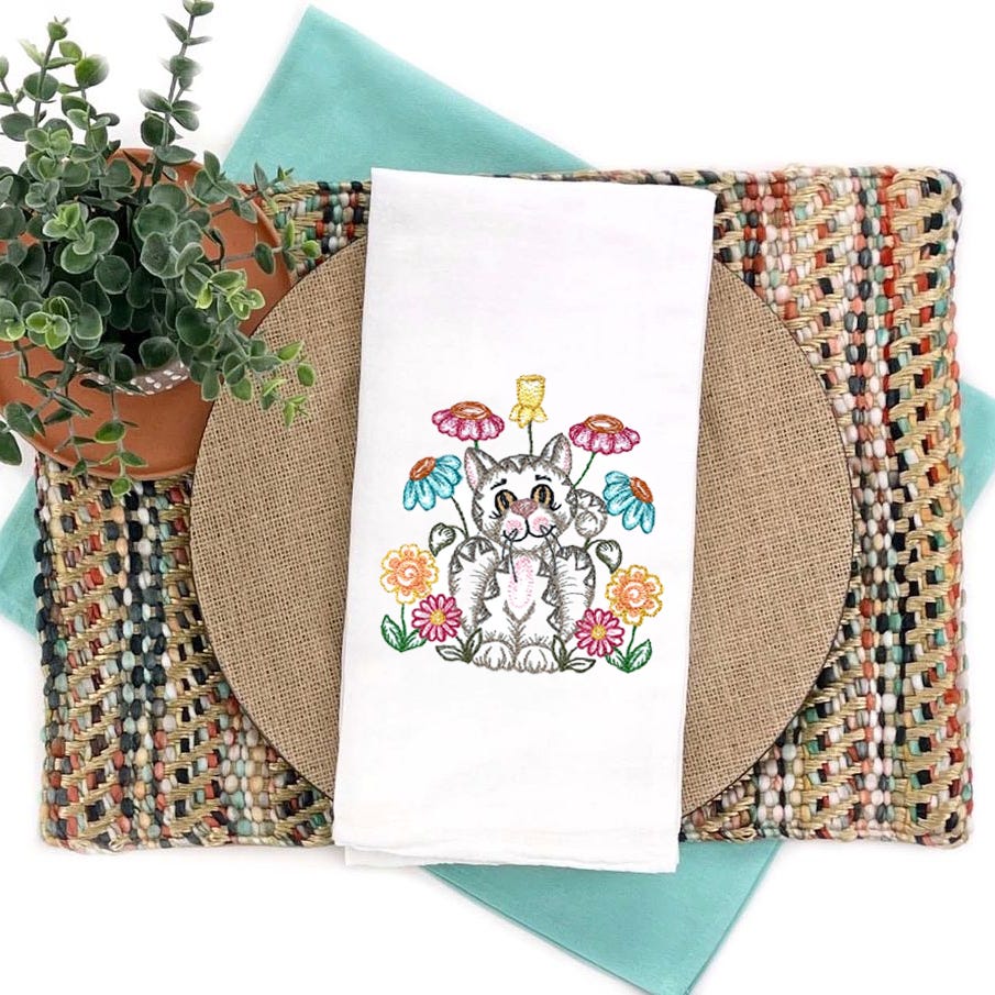 Spring Garden Sketch Cat | Machine Embroidery Designs by JuJu