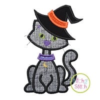 Cat in Witch Hat Applique | Machine Embroidery Designs by JuJu