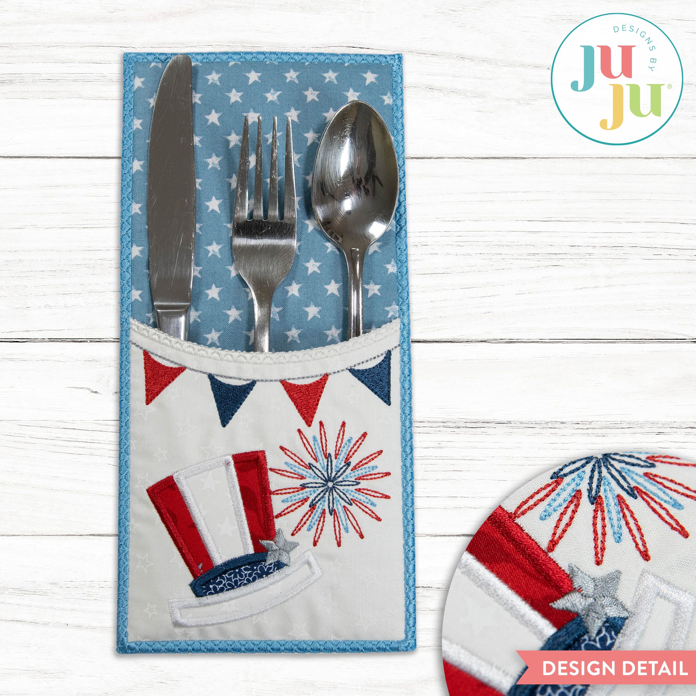 In The Hoop Patriotic Utensil Holder Project | Machine Embroidery Designs by JuJu